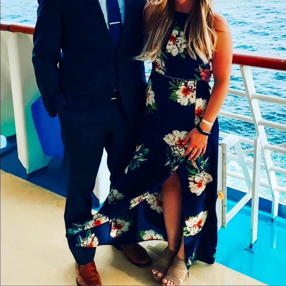 Navy Blue Floral Maxi Dress